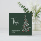 Winter Emerald Green Weihnachtsfeier Dankeskarte (Stehend Vorderseite)