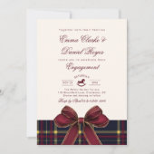 Winter Engagement party Christmas Plaid Red Bow Einladung (Vorderseite)