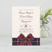 Winter Engagement party Christmas Plaid Red Bow Einladung (Stehend Vorderseite)