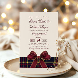 Winter Engagement party Christmas Plaid Red Bow Einladung