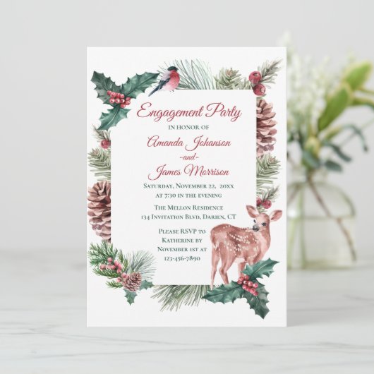 Winter Engagement Party Roter Weihnachtsmann Einladung (Stehend Vorderseite)