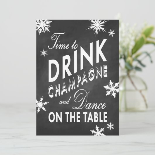 Winter Engagement Party Zeit, Champagner zu trinke Einladung (Stehend Vorderseite)