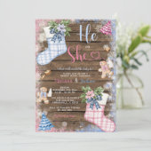 Winter Er oder sie Socken Lebkuchen Gender-Bericht Einladung (Stehend Vorderseite)