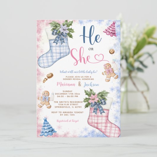 Winter er oder sie Weihnachten Socken Cookies Gend Einladung (Stehend Vorderseite)