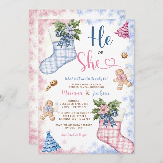 Winter er oder sie Weihnachten Socken Cookies Gend Einladung (Vorne/Hinten)