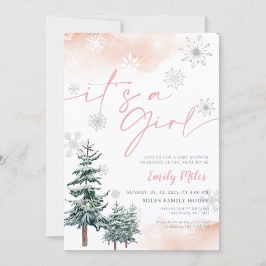 Winter Es ist eine Mädcheneinladung, Pink Baby Sho Einladung (Vorderseite)