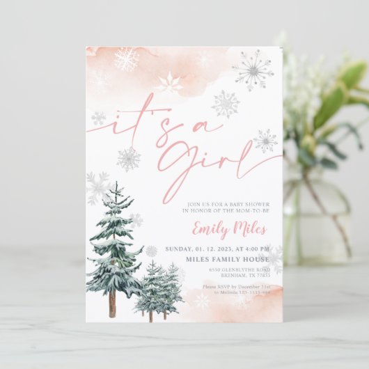 Winter Es ist eine Mädcheneinladung, Pink Baby Sho Einladung (Stehend Vorderseite)