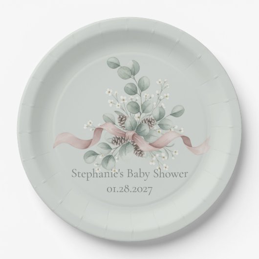 Winter Eucalyptus Baby Shower Pappteller (Vorderseite)