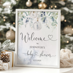 Winter Eukalyptus Blue Baby Dusche Poster