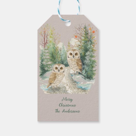 Winter-Eule-Weihnachten-Wald-Kunst Geschenkanhänger (Rückseite)