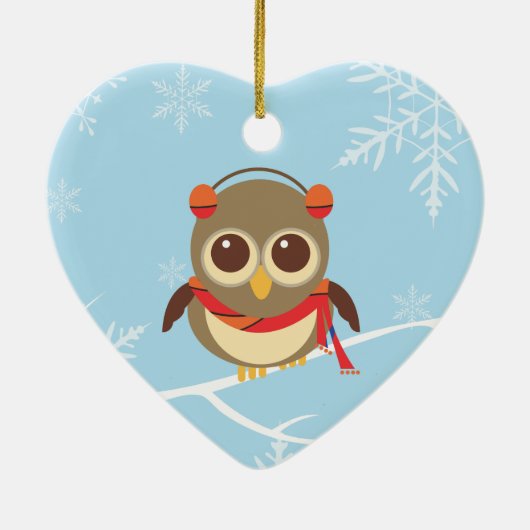 Winter-Eulen-Weihnachtsverzierung Keramikornament (Hinten)