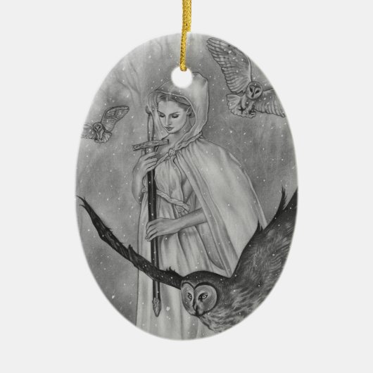 Winter-Eulen-Winter-Dame Ornament (Vorne)