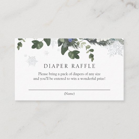 Winter Evergreen Blue Diaper Raffle Enclosure Card Begleitkarte (Vorderseite)