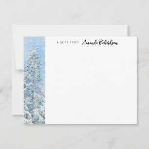 Winter Evergreen Blue Sky Painterly Flat Note Card Mitteilungskarte
