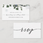 Winter Evergreen Blue Wedding RSVP Online Begleitkarte (Vorne/Hinten)