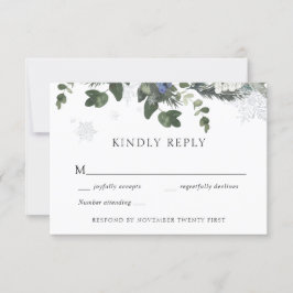 Winter Evergreen Blue Wedding RSVP Response Einladung