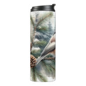 Winter Evergreen Chickadee Bird Watercolor Tumbler Thermosbecher (Nach links gedreht)