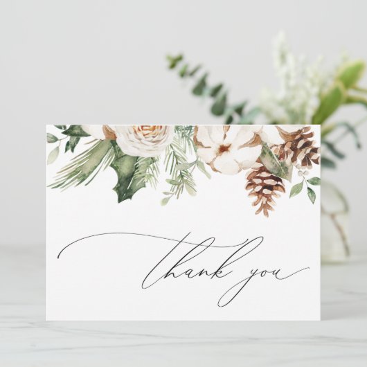 Winter Evergreen Danke Note Card (Stehend Vorderseite)