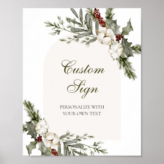 Winter Evergreen Elegante Custom Text Sign Poster (Vorne)