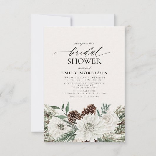 Winter Evergreen Elegantes Brautparty Einladung (Vorderseite)