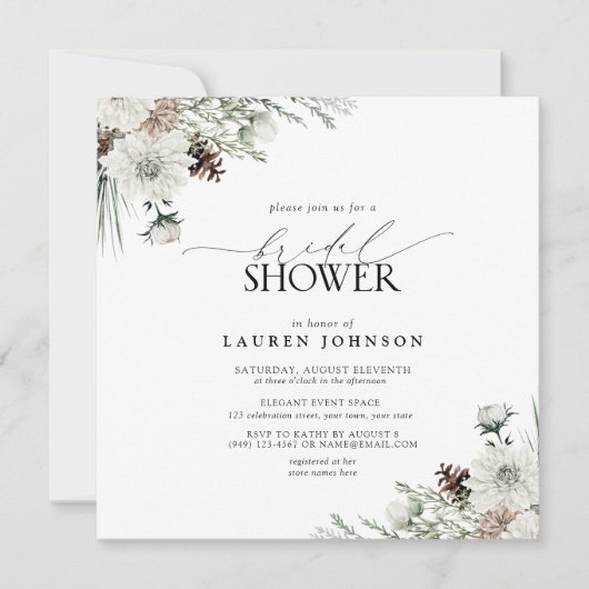 Winter Evergreen Elegantes Brautparty Einladung (Vorderseite)