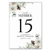 Winter Evergreen Elegantes Brautparty Empfang Tischnummer (Vorderseite)