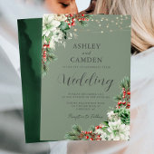 Winter Evergreen Floral Emerald Green Wedding Einladung