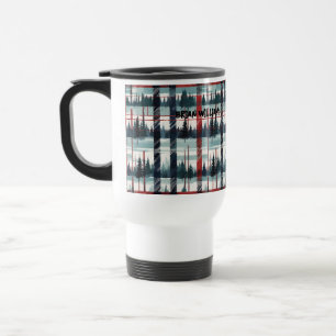 Winter Evergreen Forest Kariert in Red Green White Reisebecher