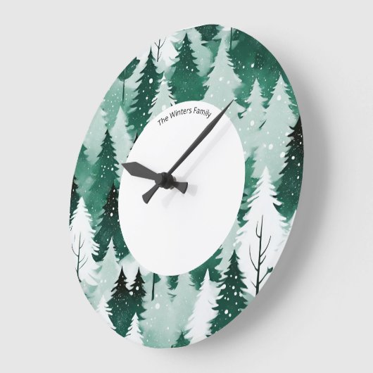 Winter Evergreen Forest Snow Trees Personalisiert Große Wanduhr (Winkel)