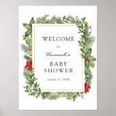 Winter Evergreen Frame Baby Dusche Begrüßungszeich Poster (Vorne)