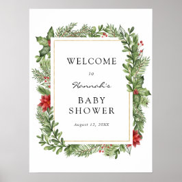 Winter Evergreen Frame Baby Dusche Begrüßungszeich Poster