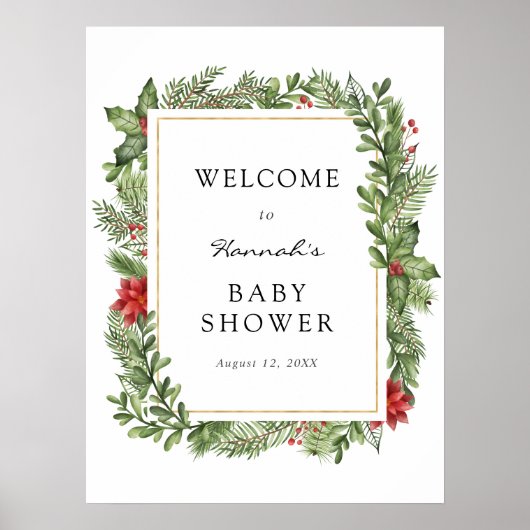 Winter Evergreen Frame Baby Dusche Begrüßungszeich Poster (Vorne)