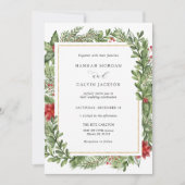 Winter Evergreen Gold Frame Wedding Einladung (Vorderseite)