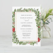 Winter Evergreen Gold Frame Wedding Einladung (Stehend Vorderseite)