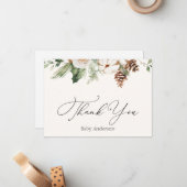 Winter Evergreen Greenery Danke Note Card Mitteilungskarte (Vorderseite/Rückseite Beispiel)