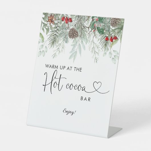 Winter Evergreen Pine Baby Dusche Hot Cocoa Sockelschild (Vorderseite)