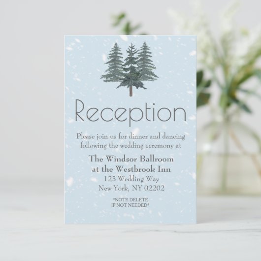Winter Evergreen Pine Tree Empfang Card Einladung (Stehend Vorderseite)