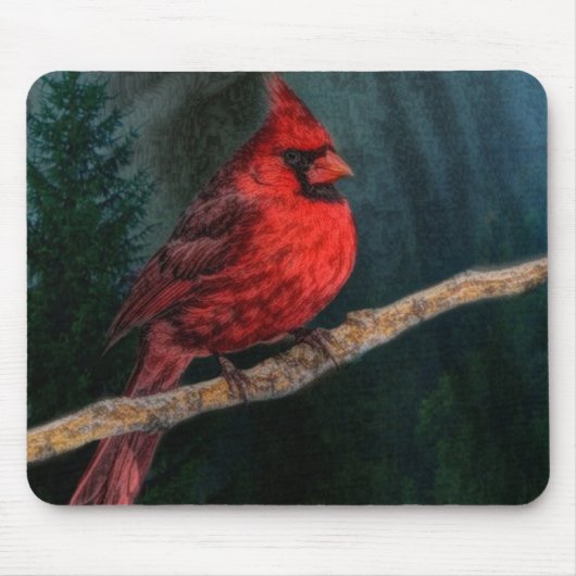 Winter Evergreen Primitive Christmas Red Kardinal Mousepad (Vorne)