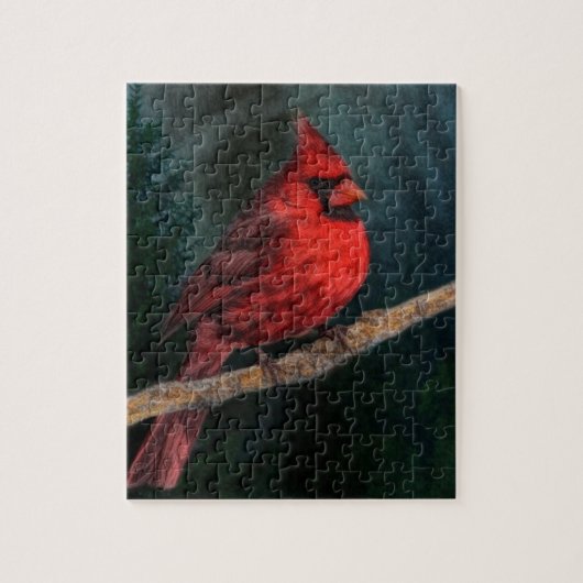 Winter Evergreen Primitive Christmas Red Kardinal Puzzle (Vertikal)