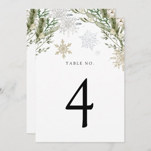 Winter Evergreen Snowflake Tischnummer (Vorne/Hinten)
