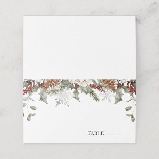 Winter Evergreen Snowflakes Name Platzkarten (Außenseite Aufgefaltet)