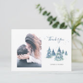 Winter Evergreen Tree Watercolor Hochzeitssemble F Dankeskarte (Stehend Vorderseite)
