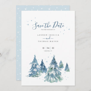 Winter Evergreen Tree Watercolor Wedding Save The Date