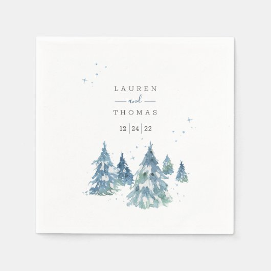 Winter Evergreen Tree Watercolor Wedding Serviette (Vorderseite)