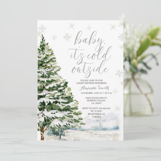 Winter Evergreen Trees Kinderdusche Einladung (Stehend Vorderseite)
