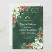 Winter Evergreen und Berries Emerald Quinceañera Einladung (Vorderseite)