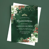 Winter Evergreen und Berries Emerald Quinceañera Einladung