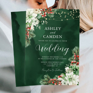 Winter Evergreen und Berries Emerald Wedding Einladung