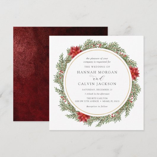 Winter Evergreen und Holly Wedding Einladung (Vorne/Hinten)