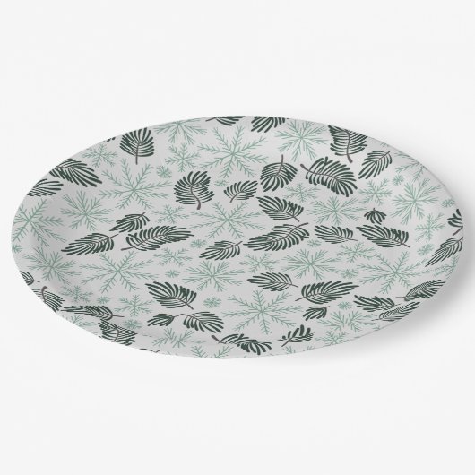 Winter Evergreen Urlaub Pappteller (Schrägansicht)